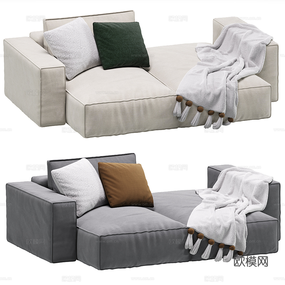 现代意式布艺组合休闲沙发3d模型