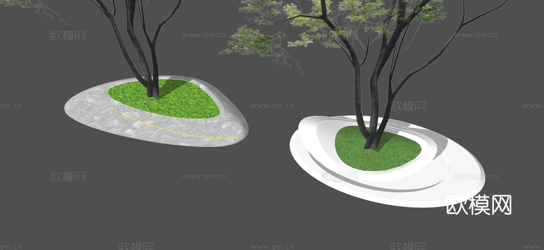 现代异形曲面树池 花坛 种植池 景观座椅su模型下载