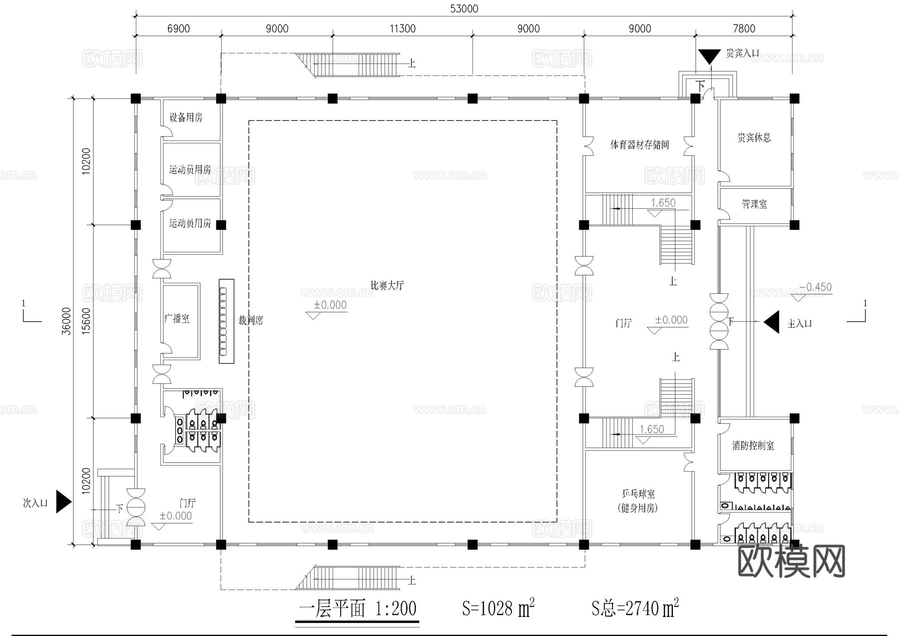 比赛体育馆施工图cad施工图