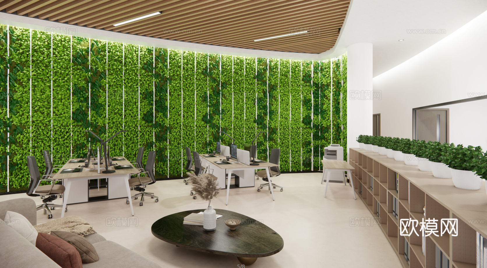 现代敞开式办公区su模型下载下载（渲染图2）