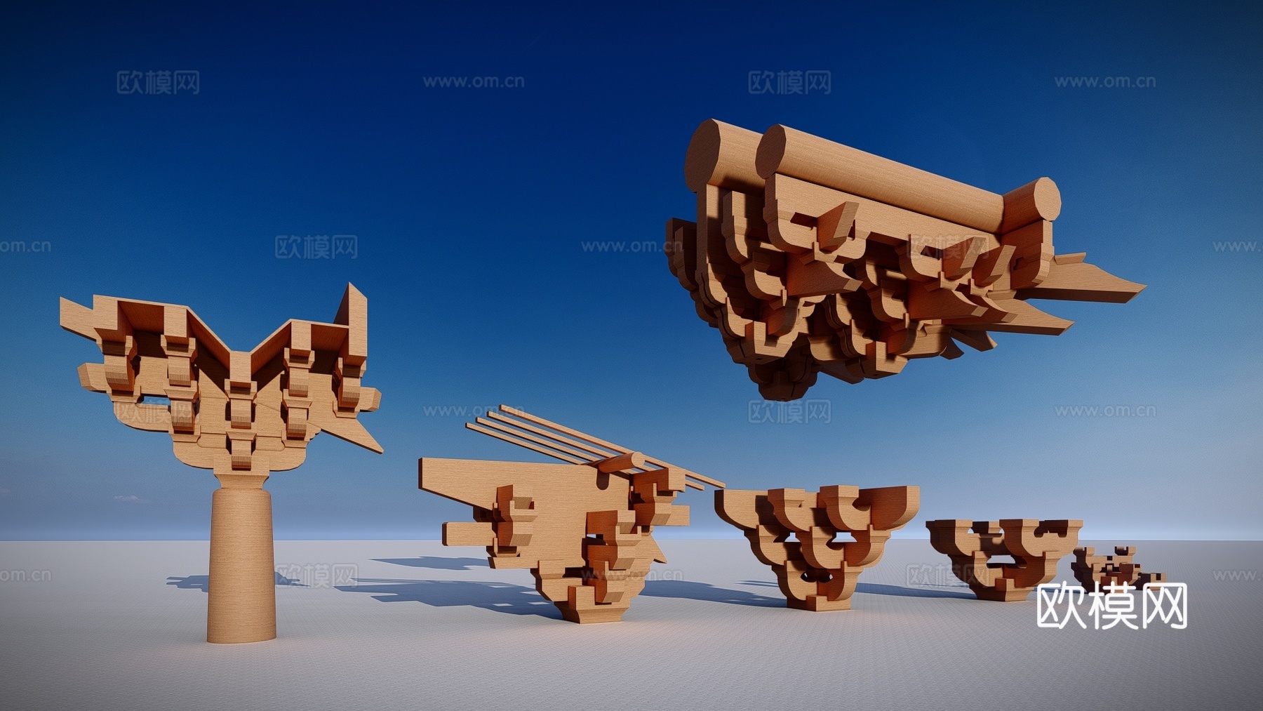 中式古建斗拱建筑构件su模型下载