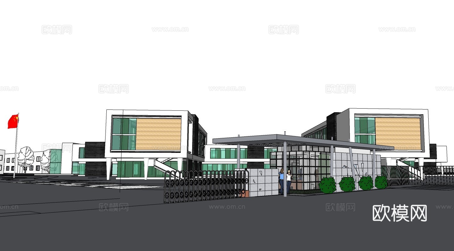 现代工业园建筑外观su模型下载