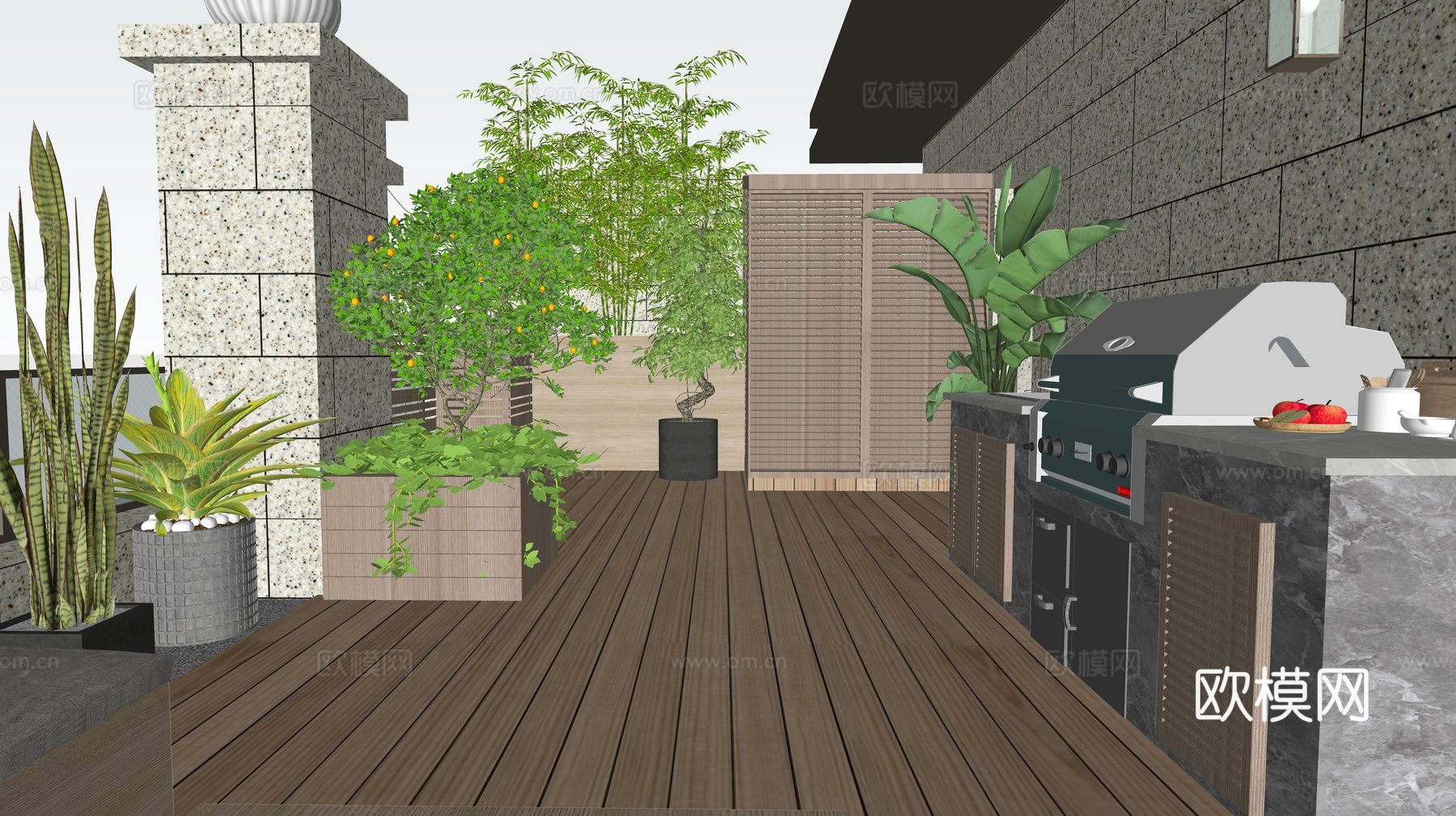 现代屋顶花园su模型下载