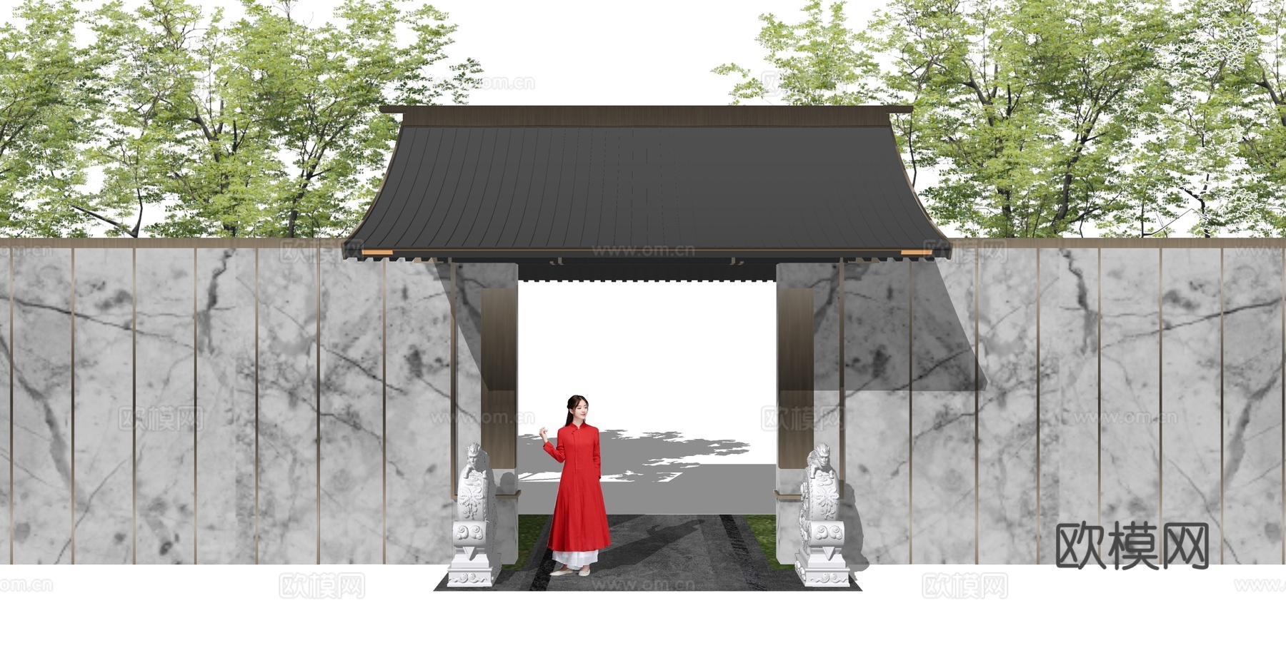 新中式大门 别墅大门 庭院门su模型下载