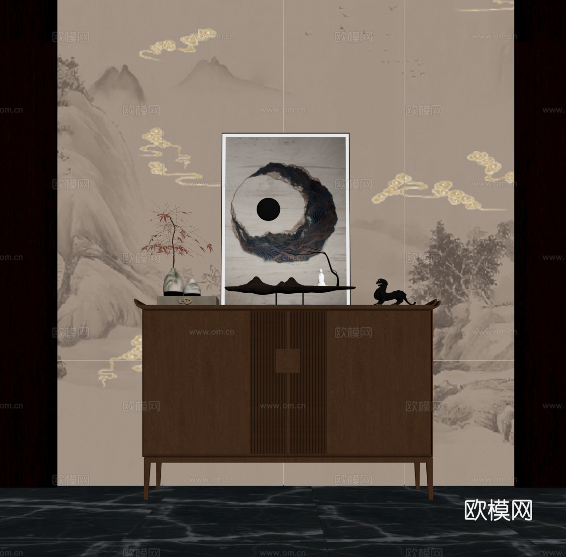 新中式玄关柜 端景柜su模型