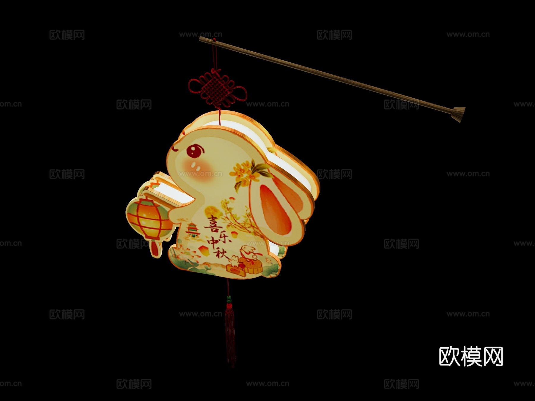 中式灯笼 中秋节花灯 兔子灯笼 中式手提灯笼 节日氛围灯笼su模型