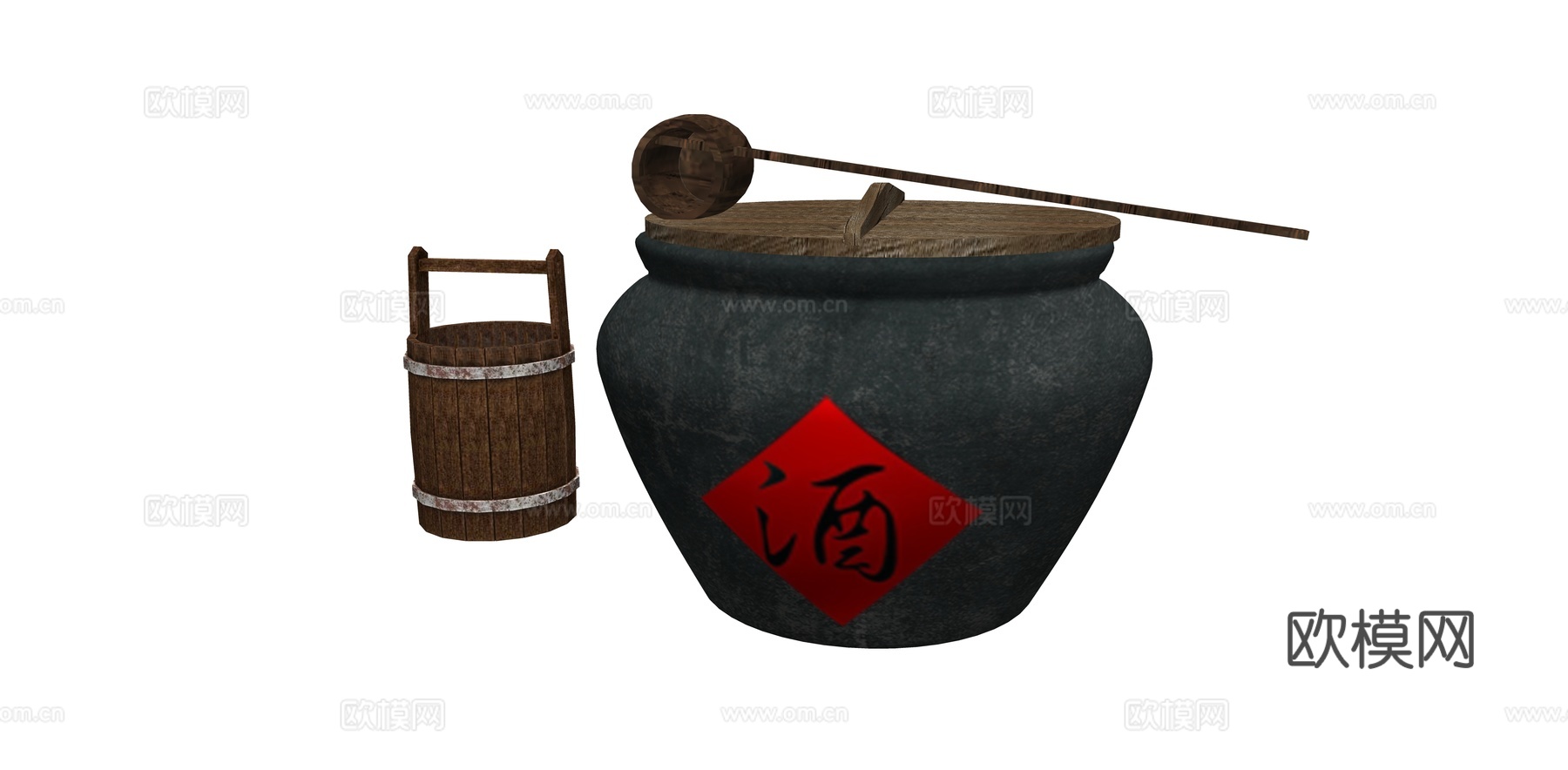 中式庭院小品 中式老旧水缸 酒缸酒坛 酿酒坛子 老物件 木桶su模型