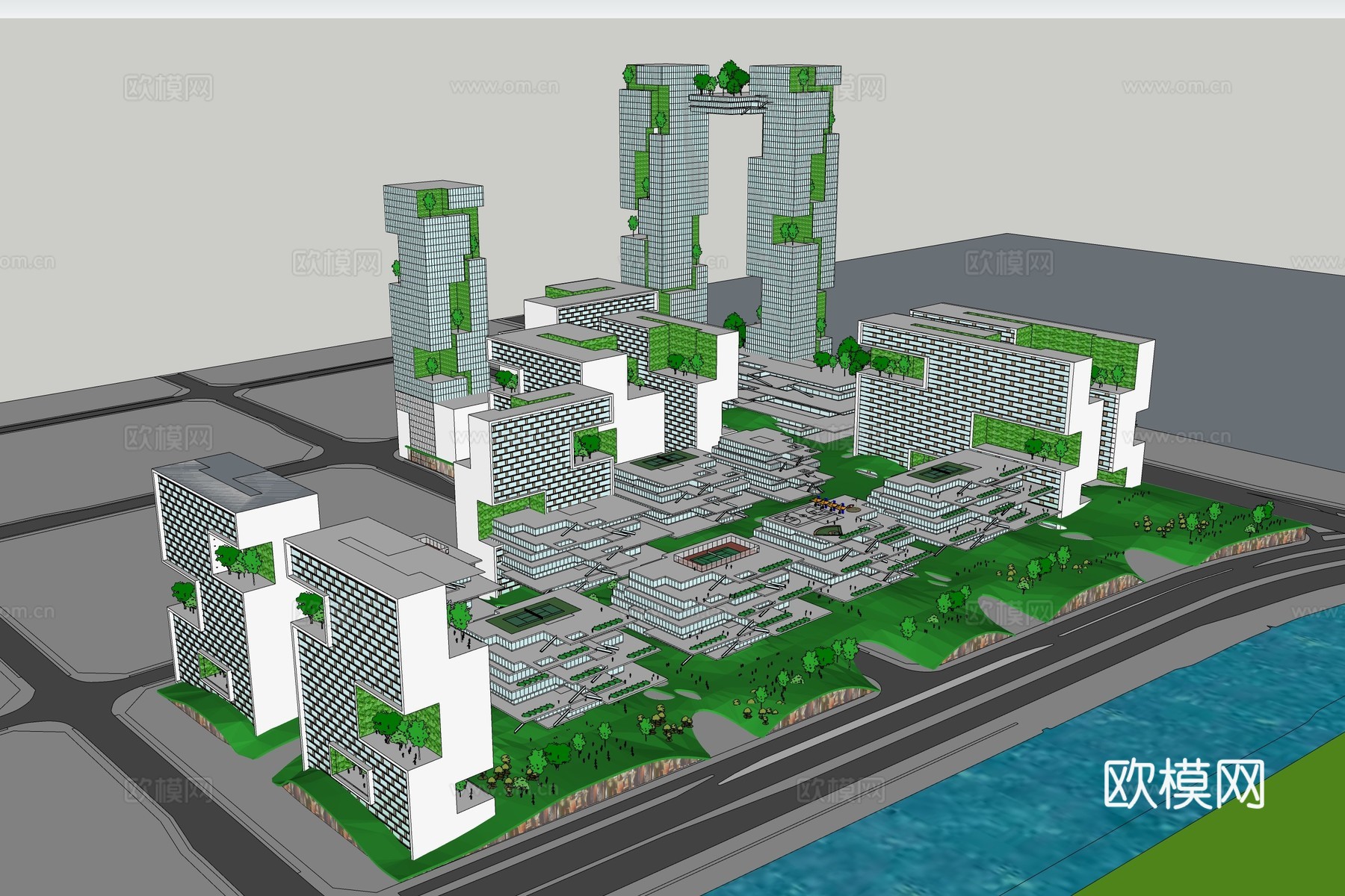 现代产业园建筑外观su模型下载