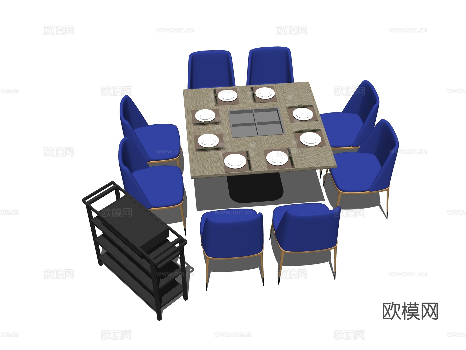现代火锅餐桌椅su模型下载