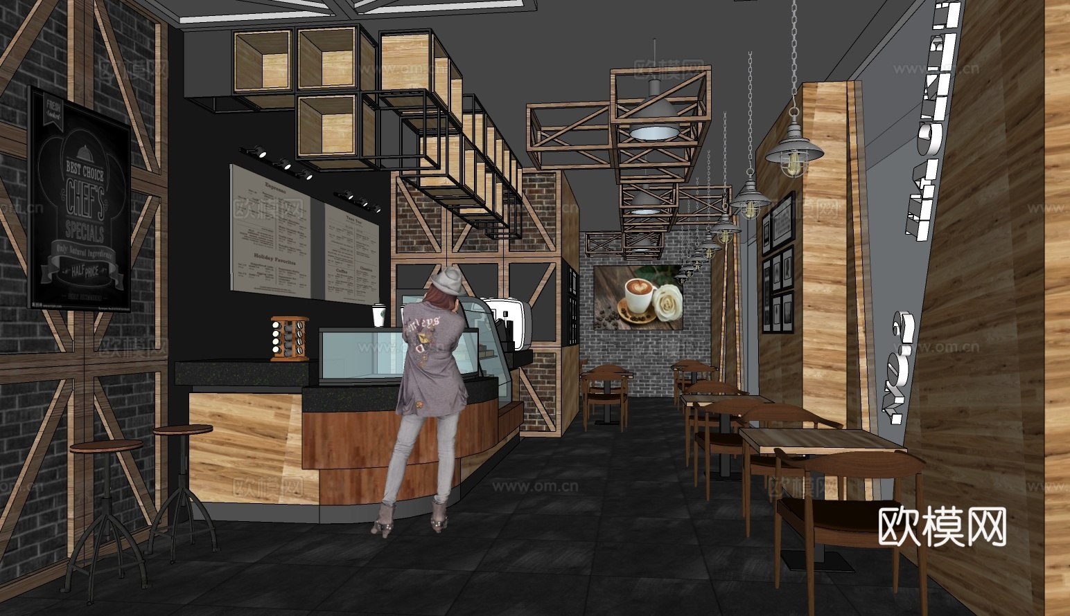 工业风奶茶店su模型下载