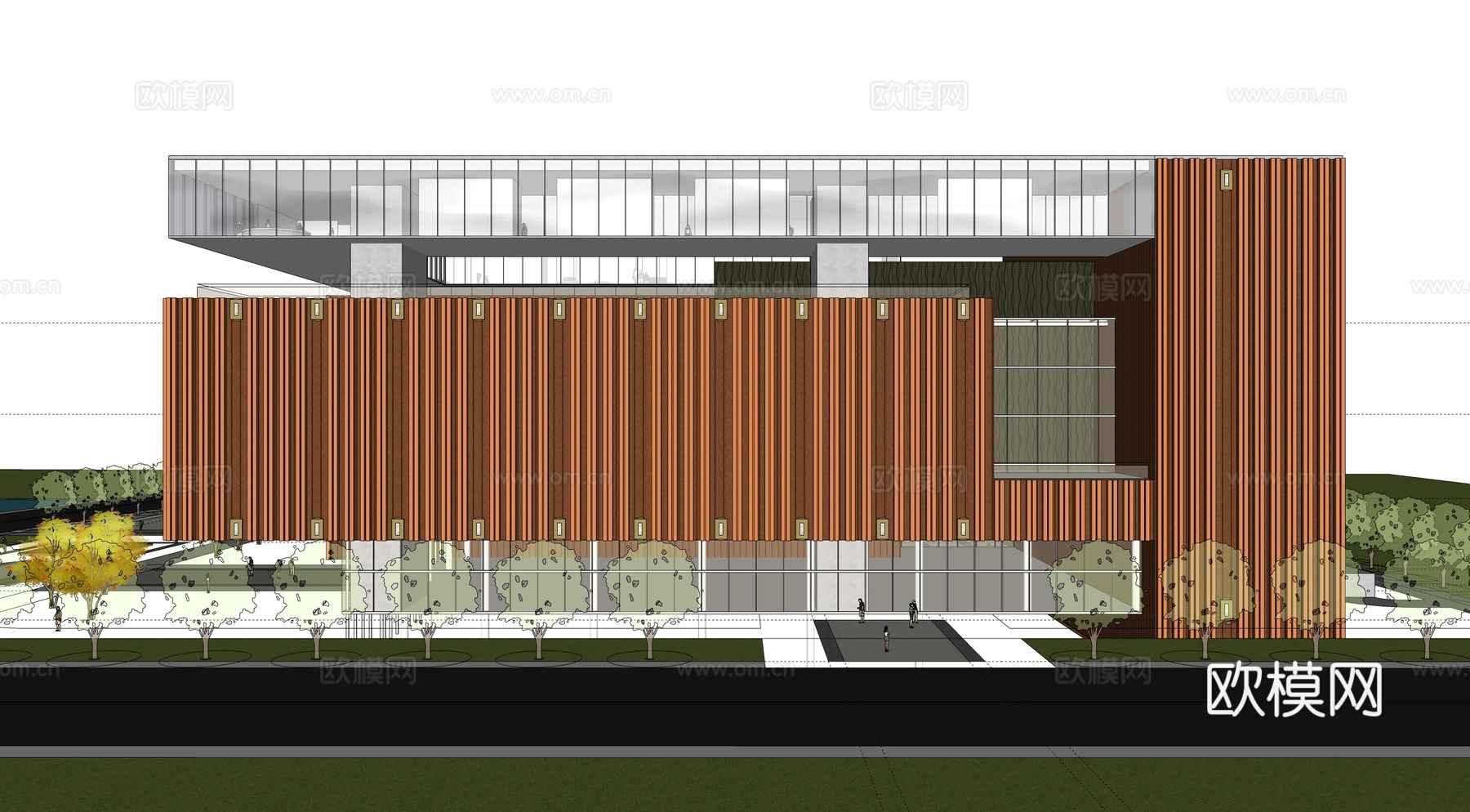 现代展览馆建筑外观su模型下载