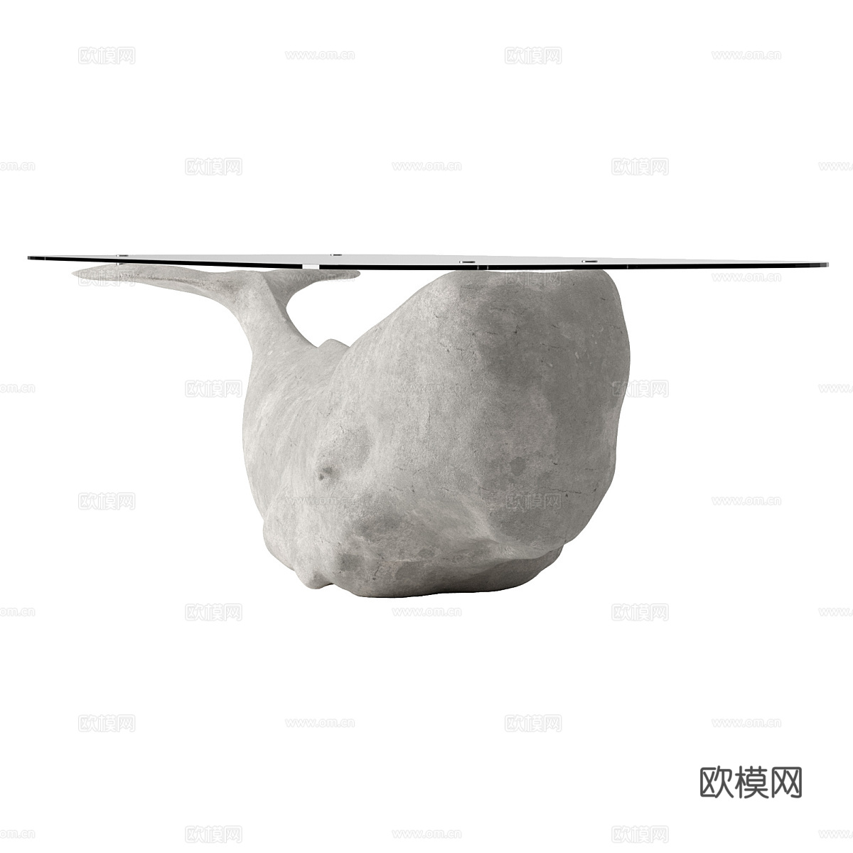 现代意式侘寂椭圆玻璃餐桌 茶桌3d模型