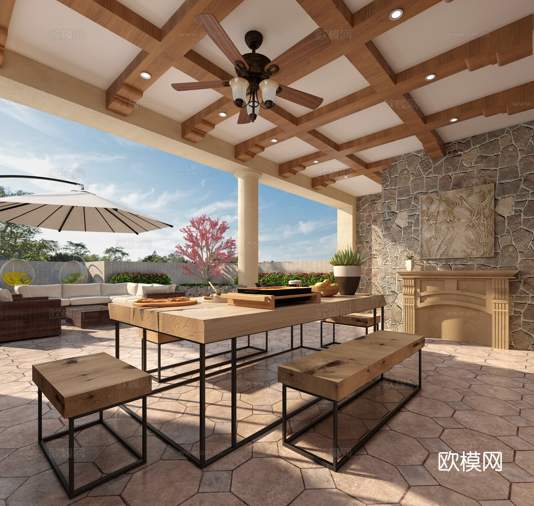 美式田园阳台3d模型
