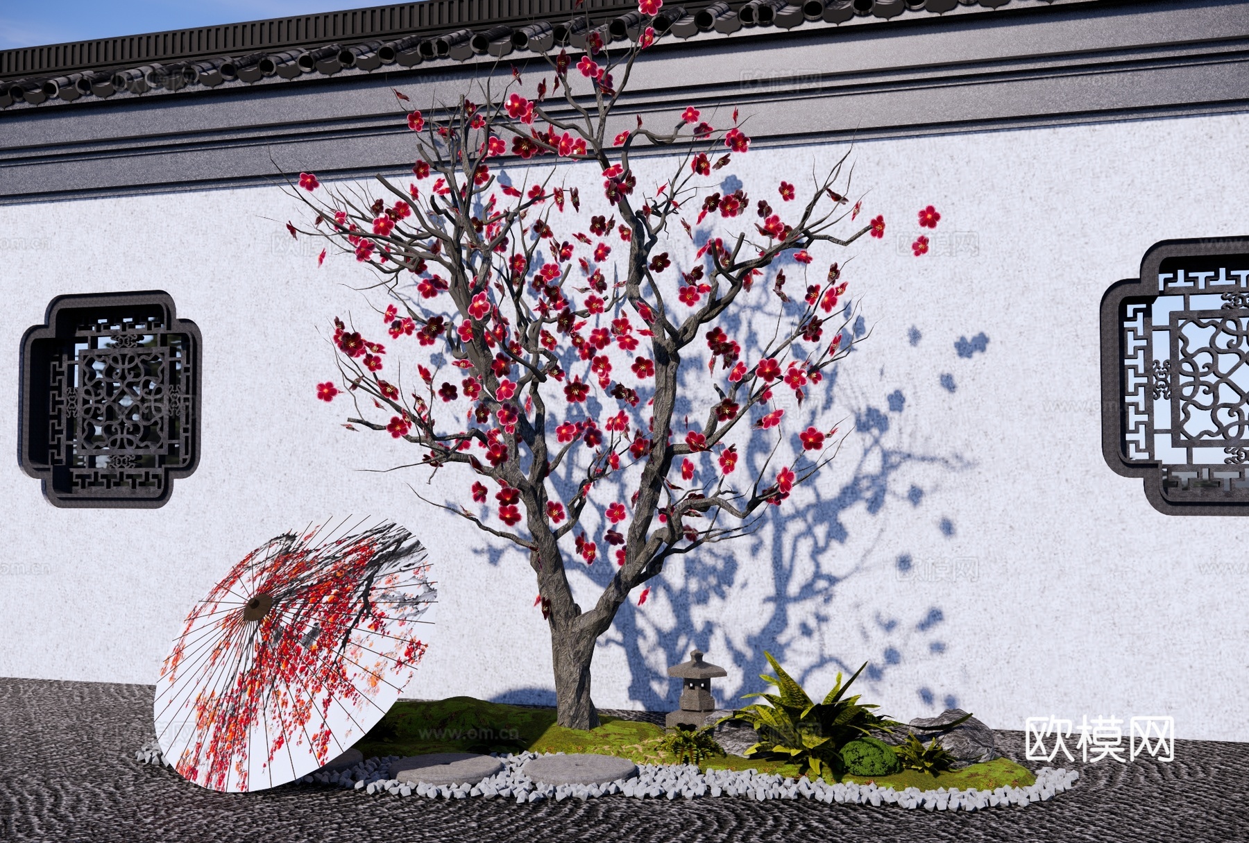 红梅花 梅花 庭园梅花树 腊梅 海棠花 梅花树su模型