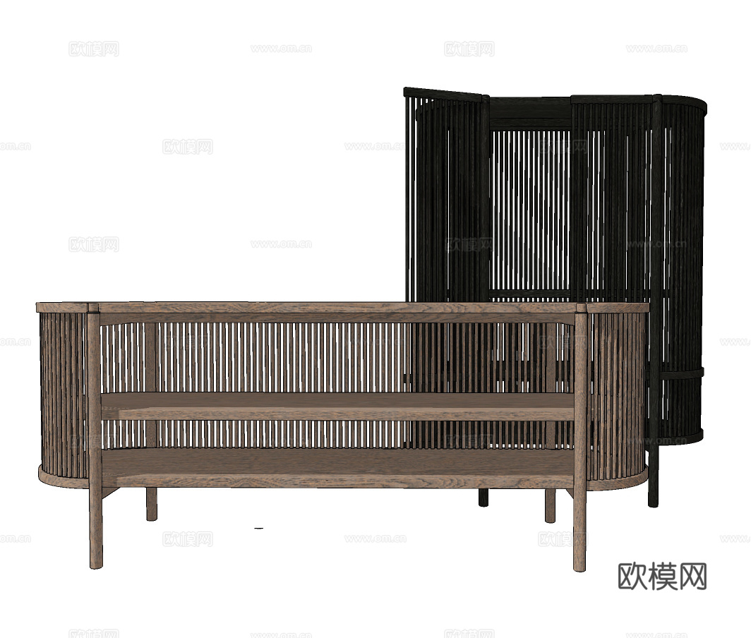 新中式实木边柜su模型下载