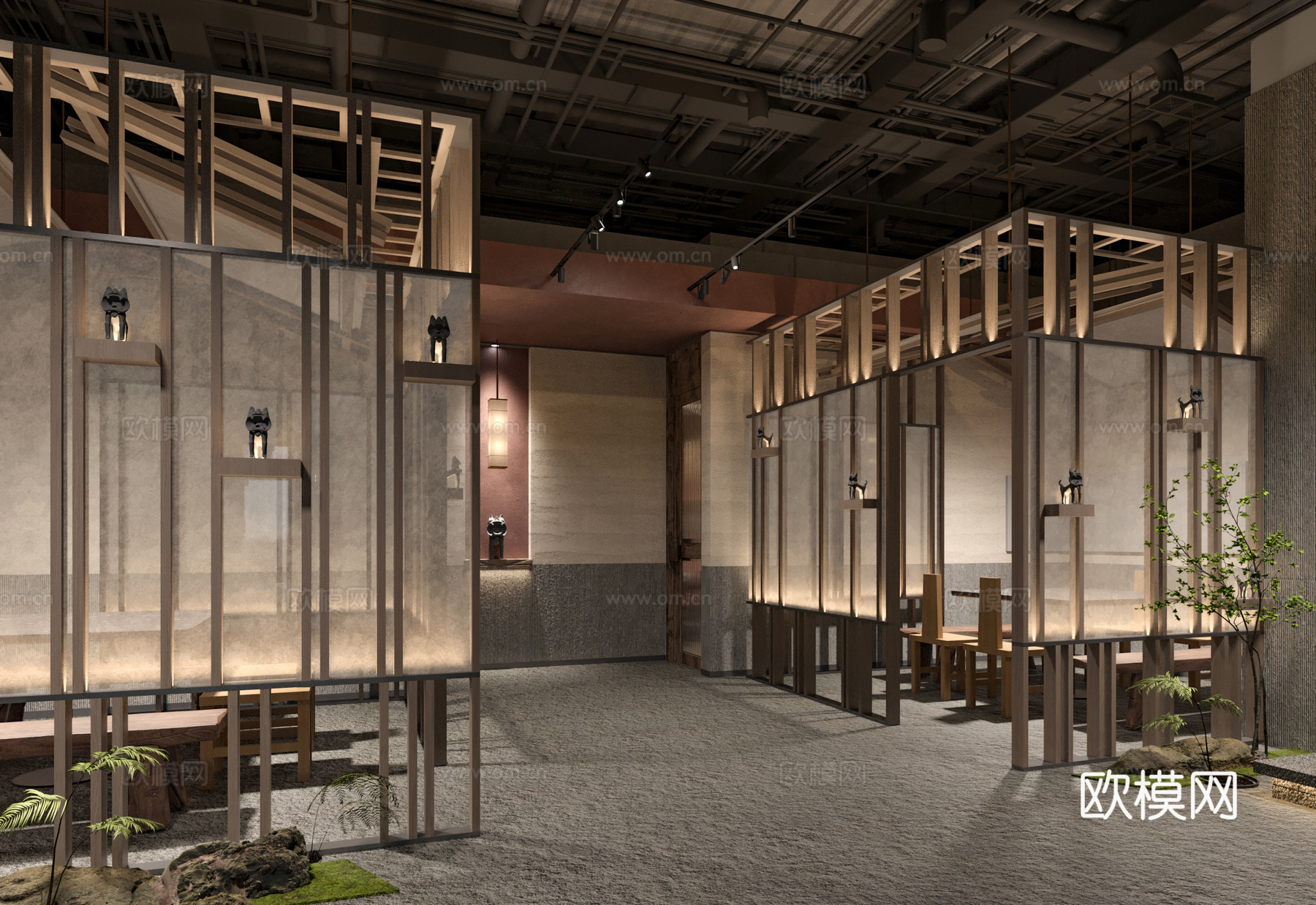 新中式餐厅su模型下载