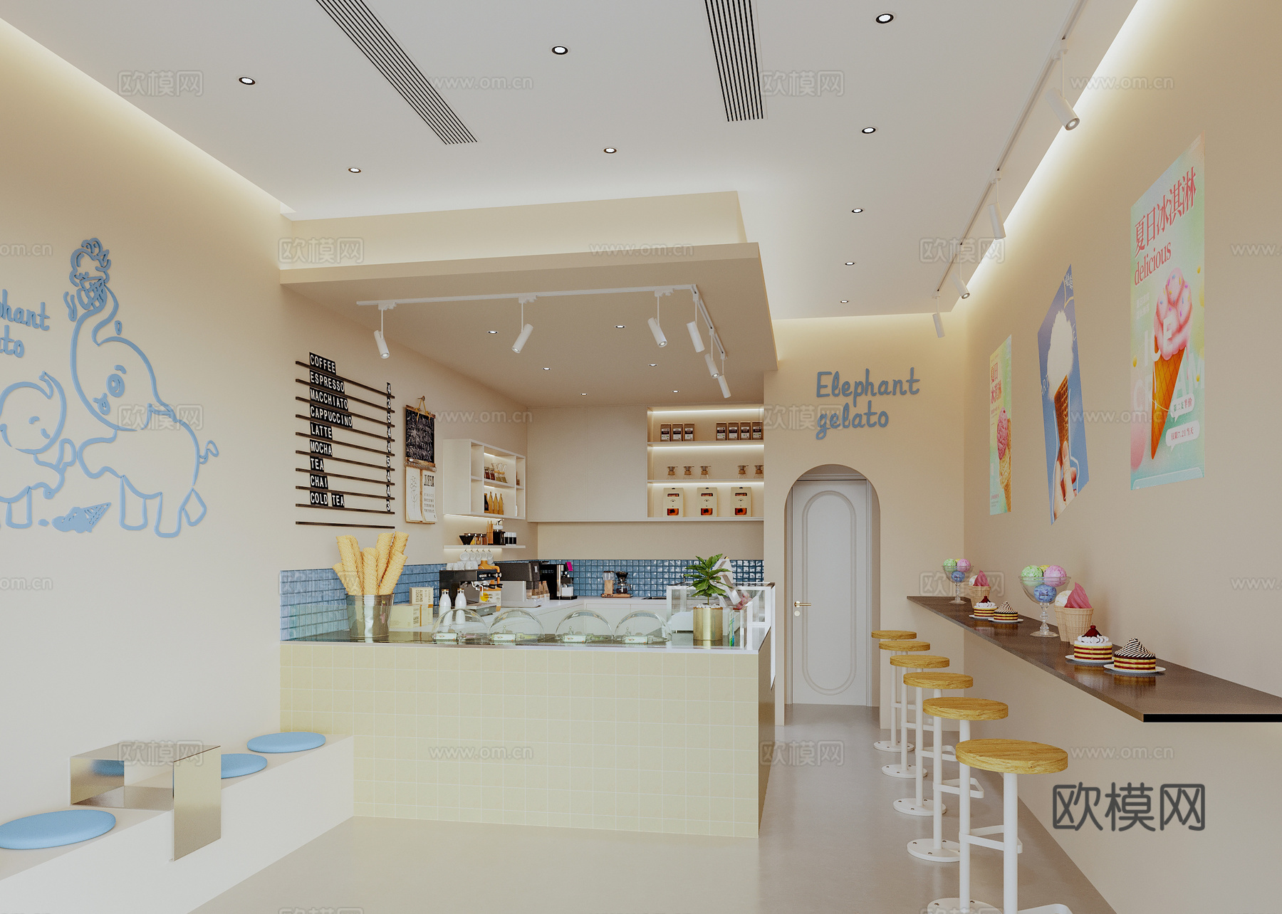 现代奶茶店 甜品面包店su模型下载