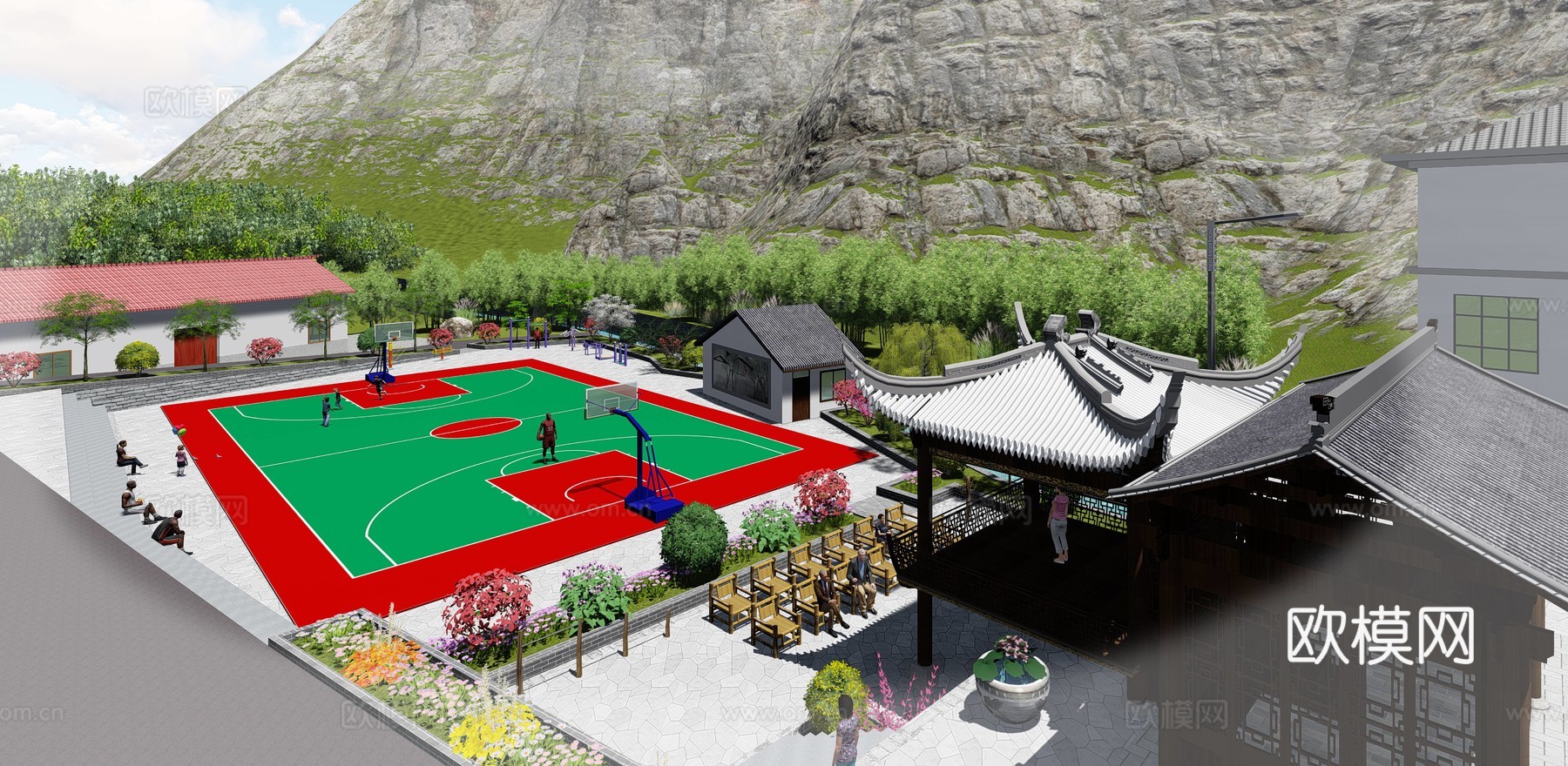乡村公园景观su模型下载
