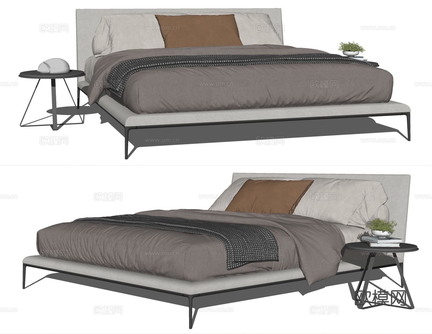 现代布艺双人床su模型下载下载（渲染图2）