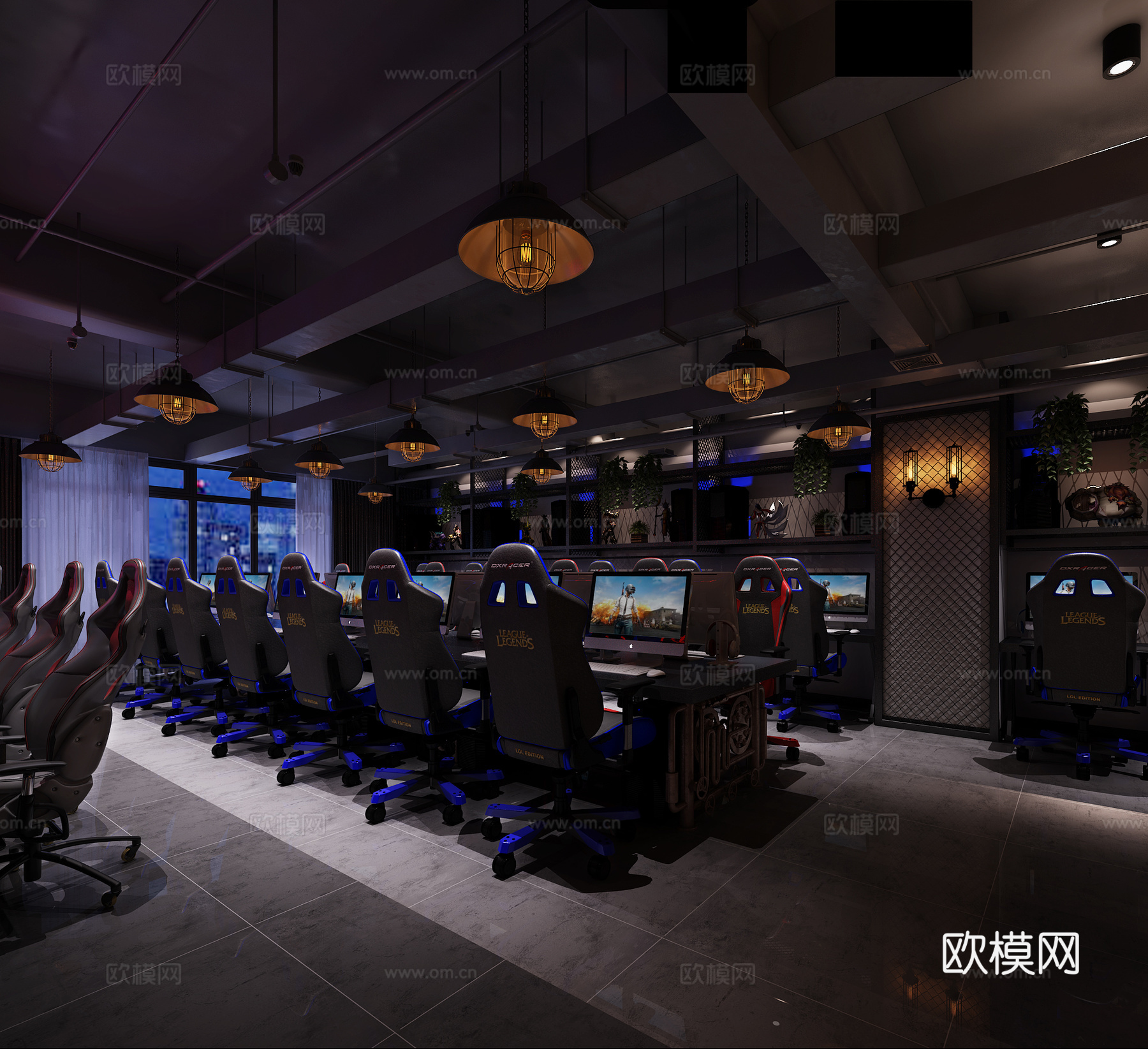 工业风网咖游戏区 水冷主机 雷蛇电脑3d模型
