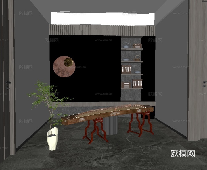 现代古筝琴房su模型下载