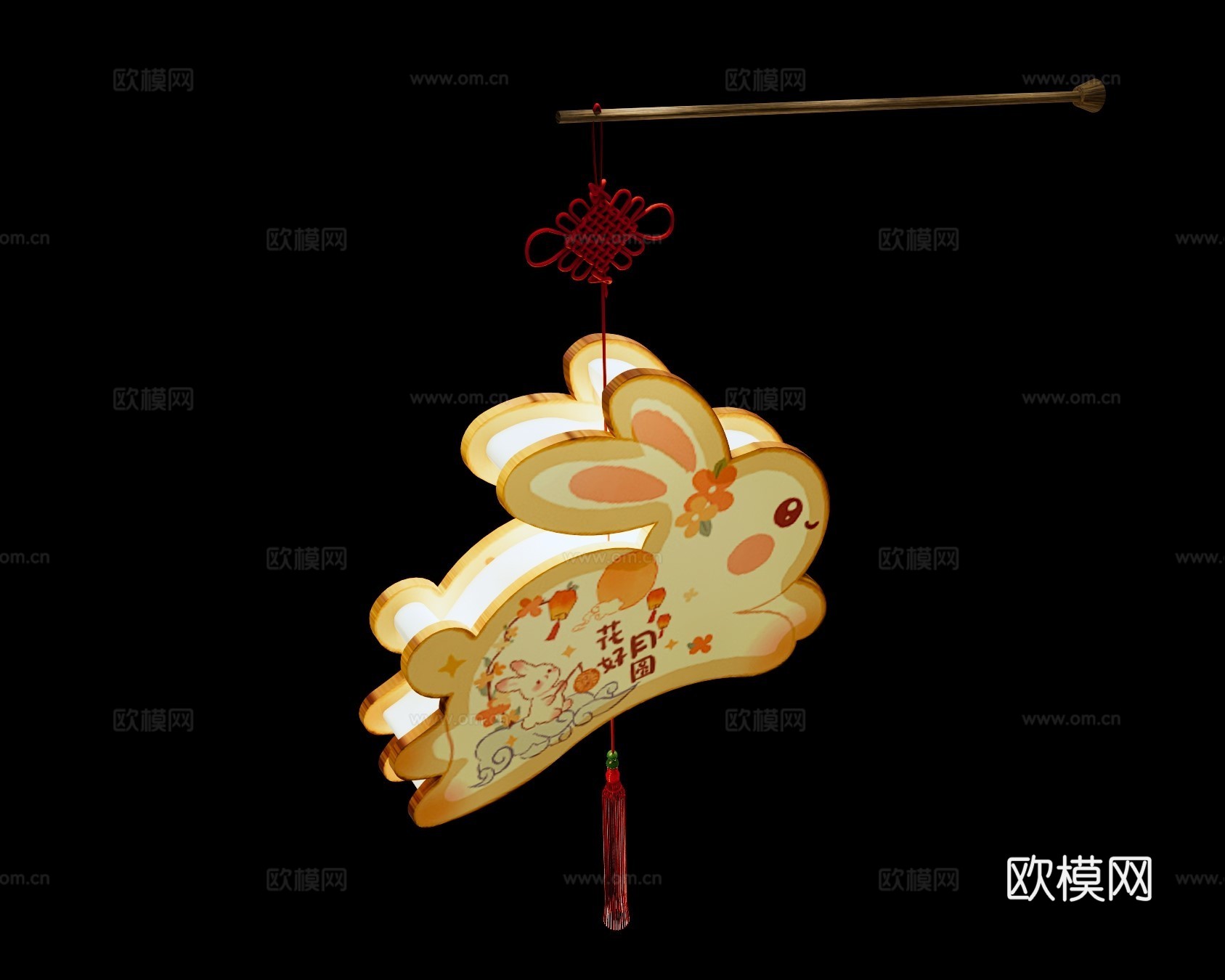 中式灯笼 中秋节花灯 兔子灯笼 中式手提灯笼 节日氛围灯笼su模型