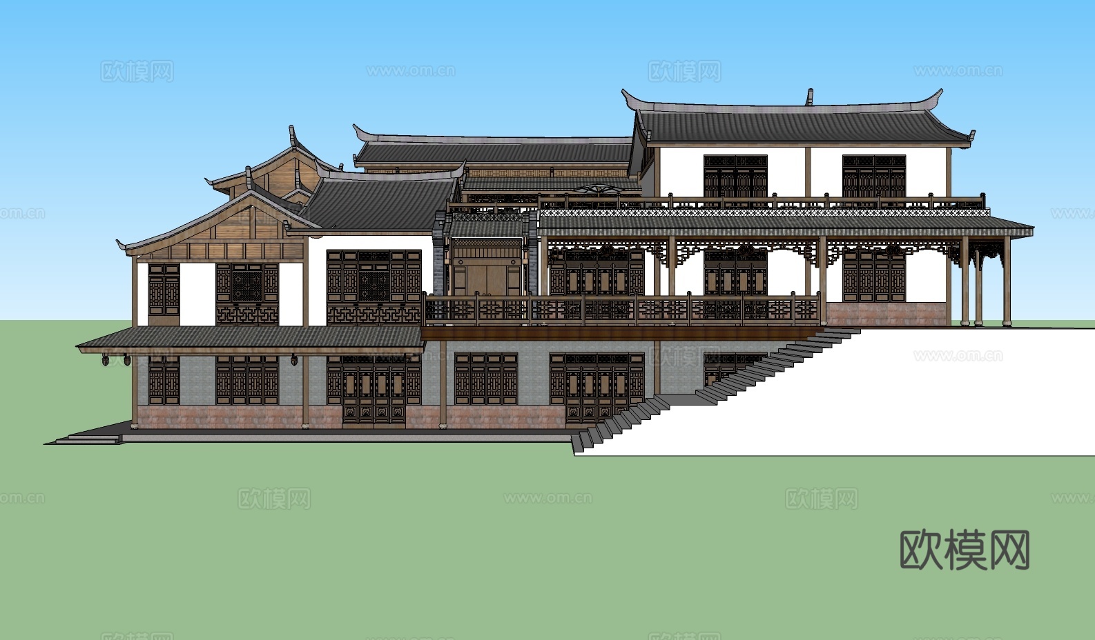 中式仿古客栈su模型下载