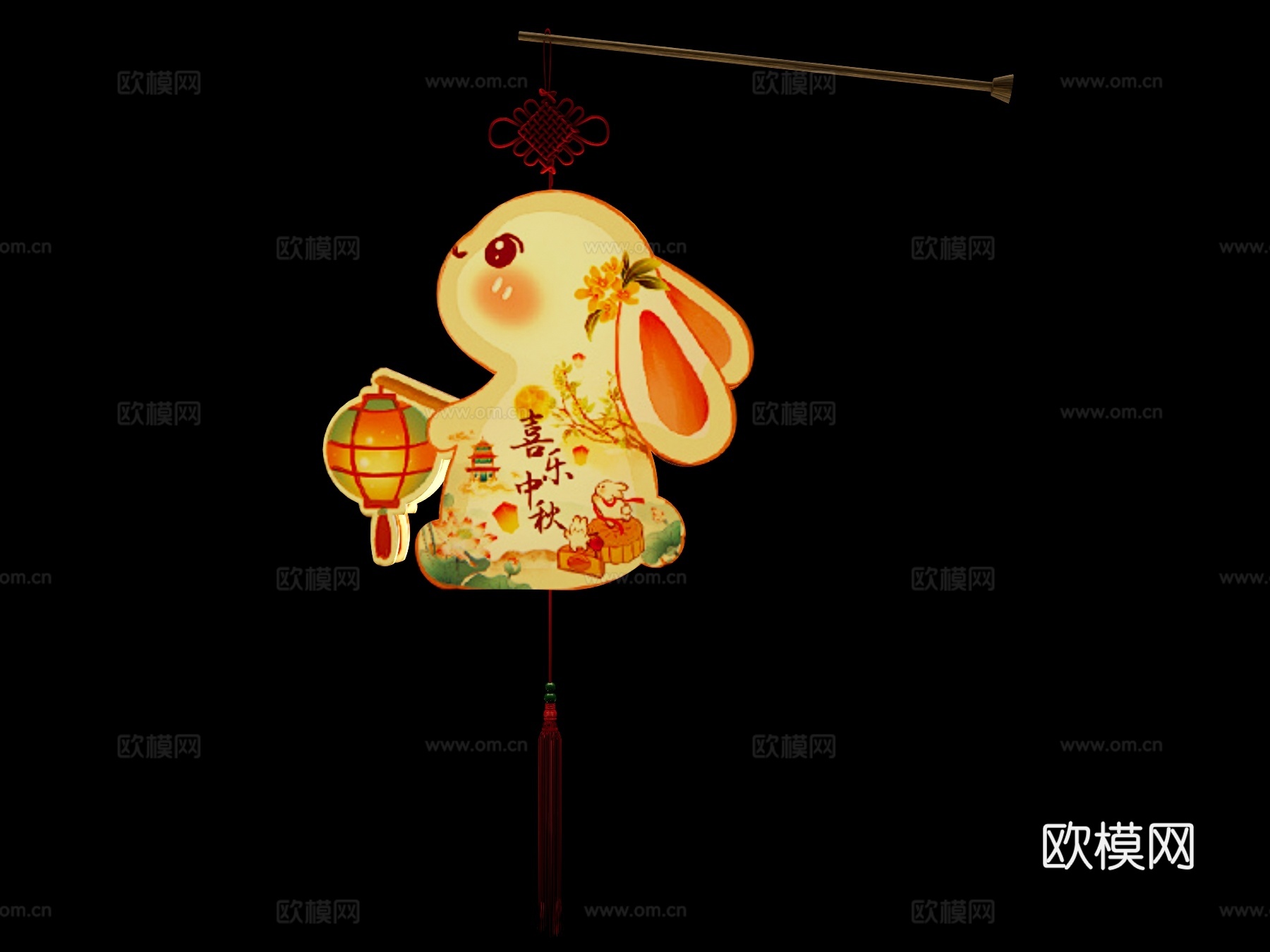 中式灯笼 中秋节花灯 兔子灯笼 中式手提灯笼 节日氛围灯笼su模型