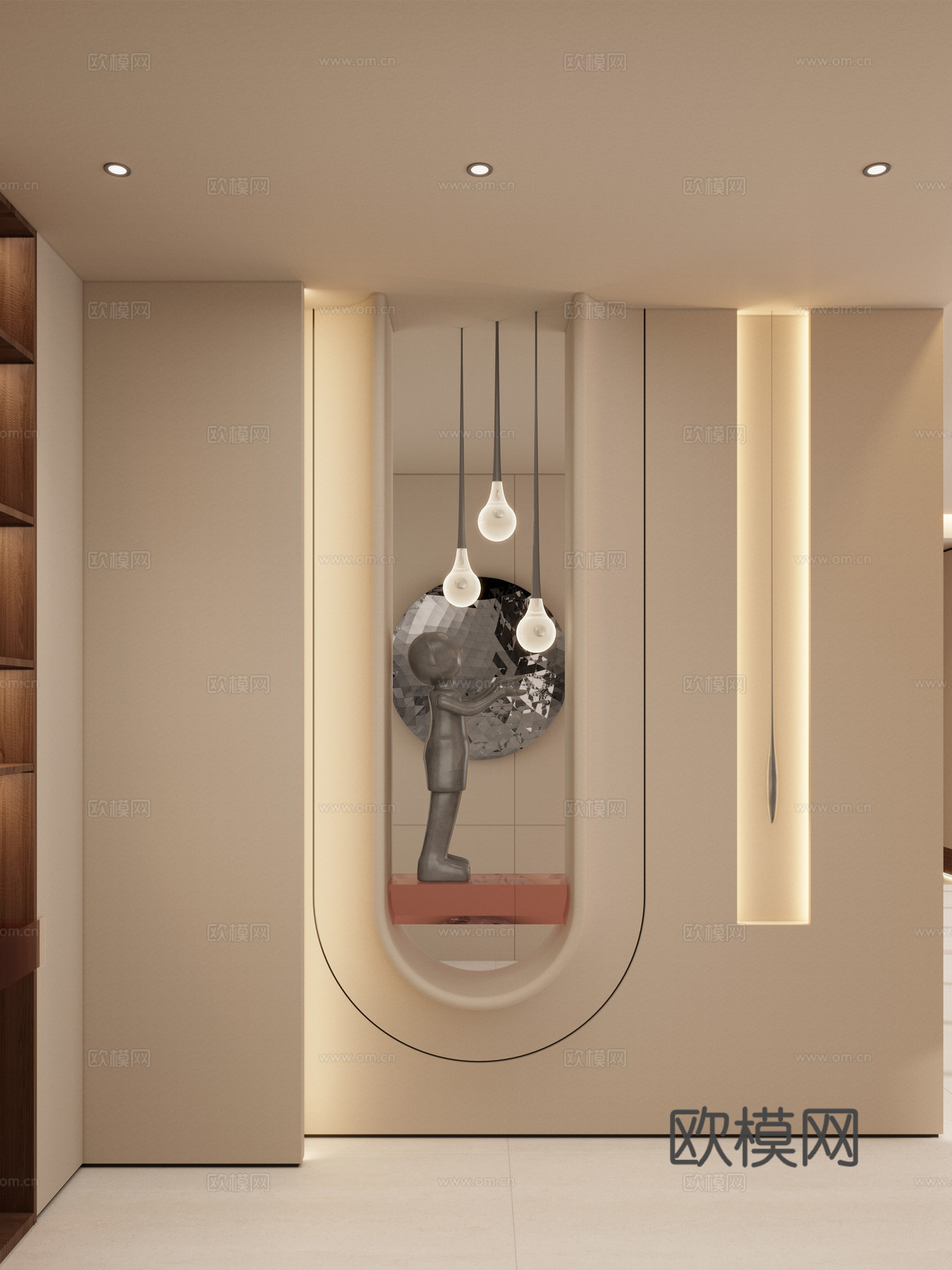 极简 中古风 弧形造型 透景 隔断 端景 玄关3d模型