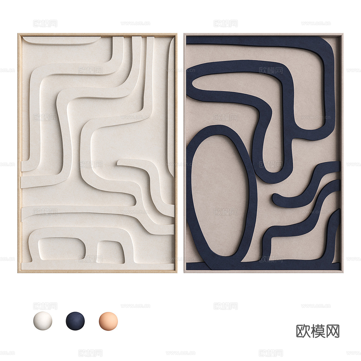 现代意式侘寂装饰挂画3d模型