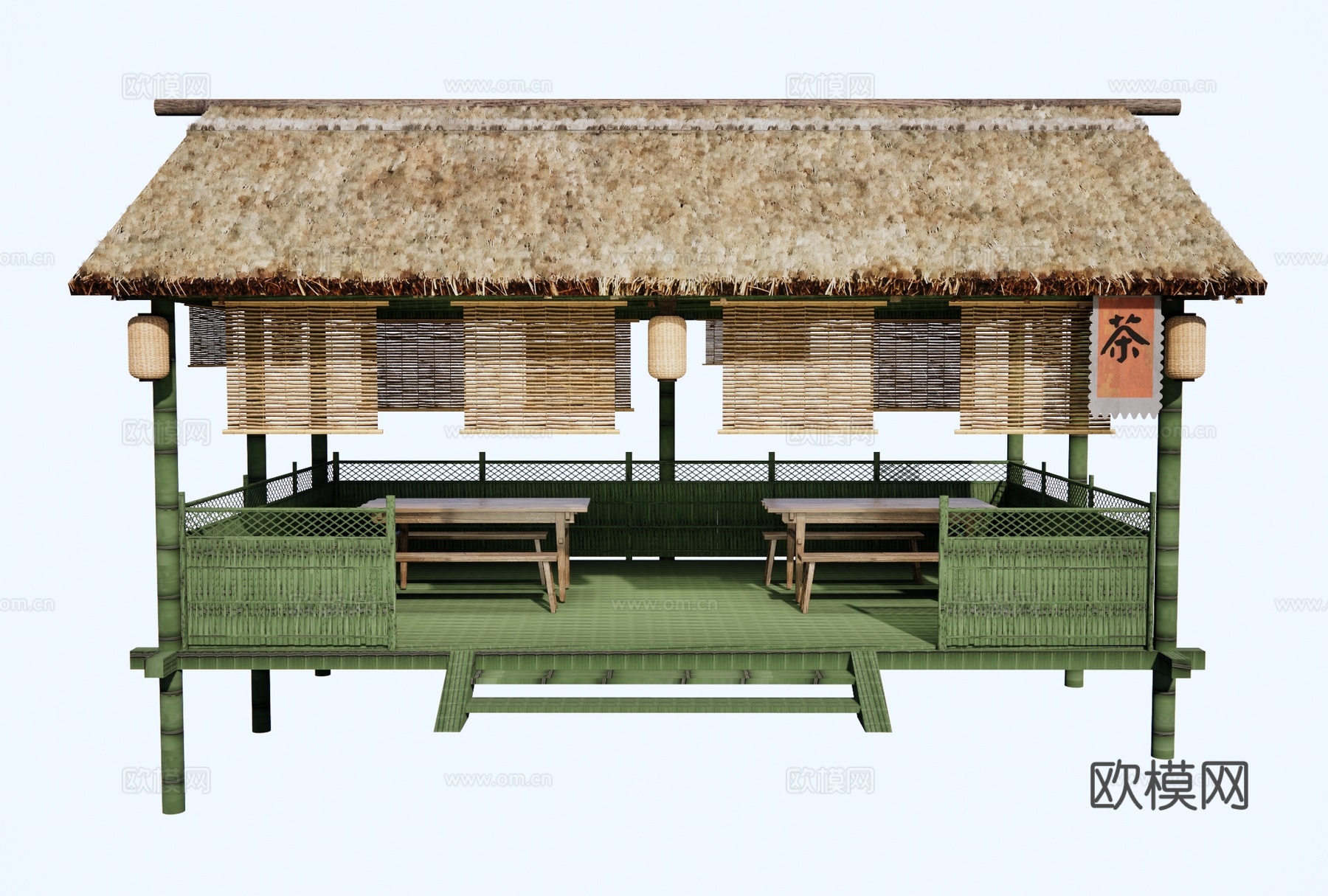 茅草屋 竹屋 凉亭 景观廊亭 竹篱笆 中式驿站 茶室茶馆su模型