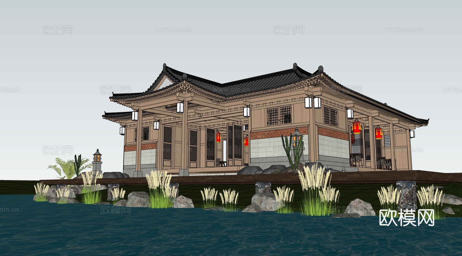 中式古建筑 中式餐饮建筑 中式四合院建筑su模型su模型