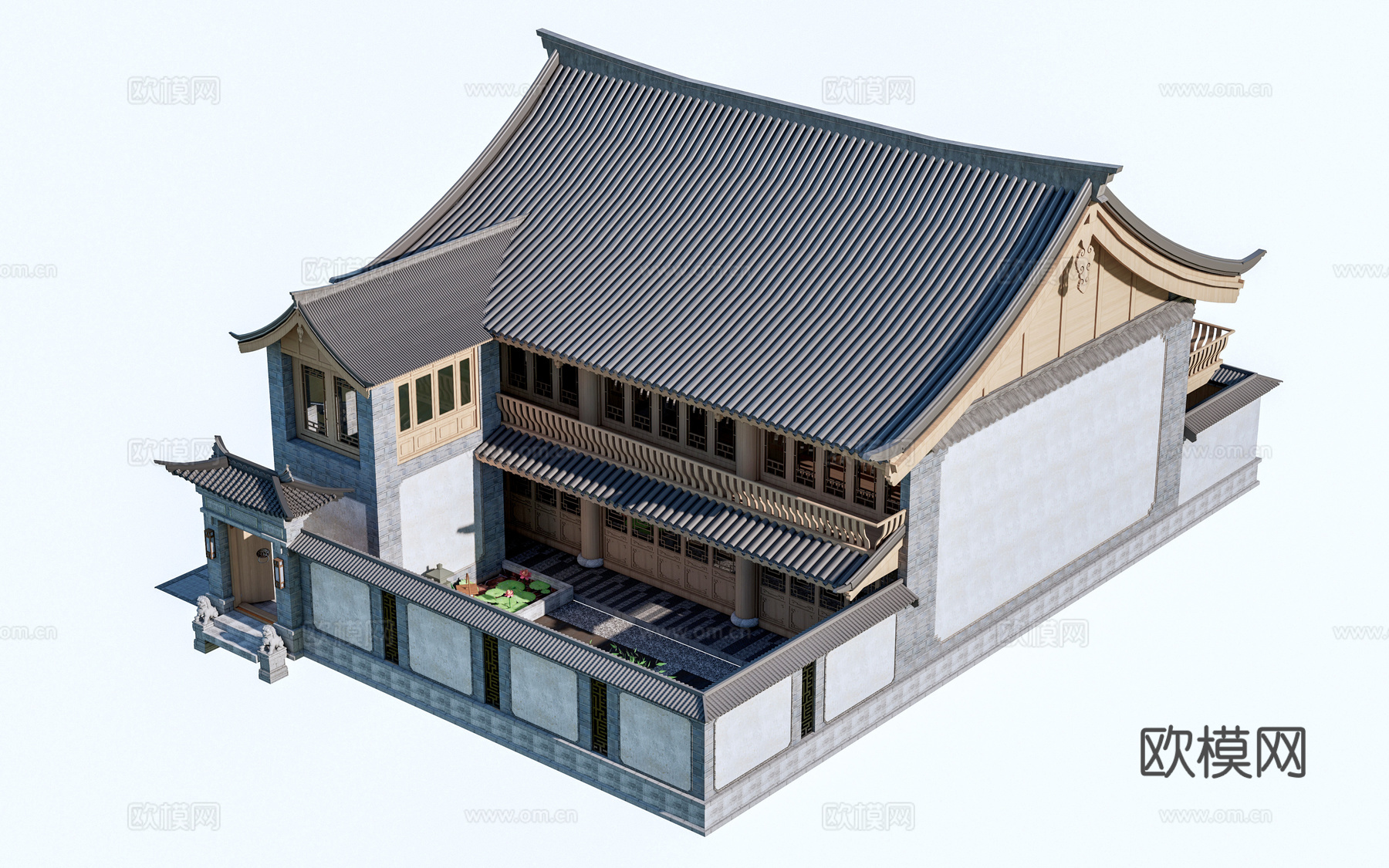 中式四合院建筑 中式院落 中式坡屋顶建筑 中式庭院su模型