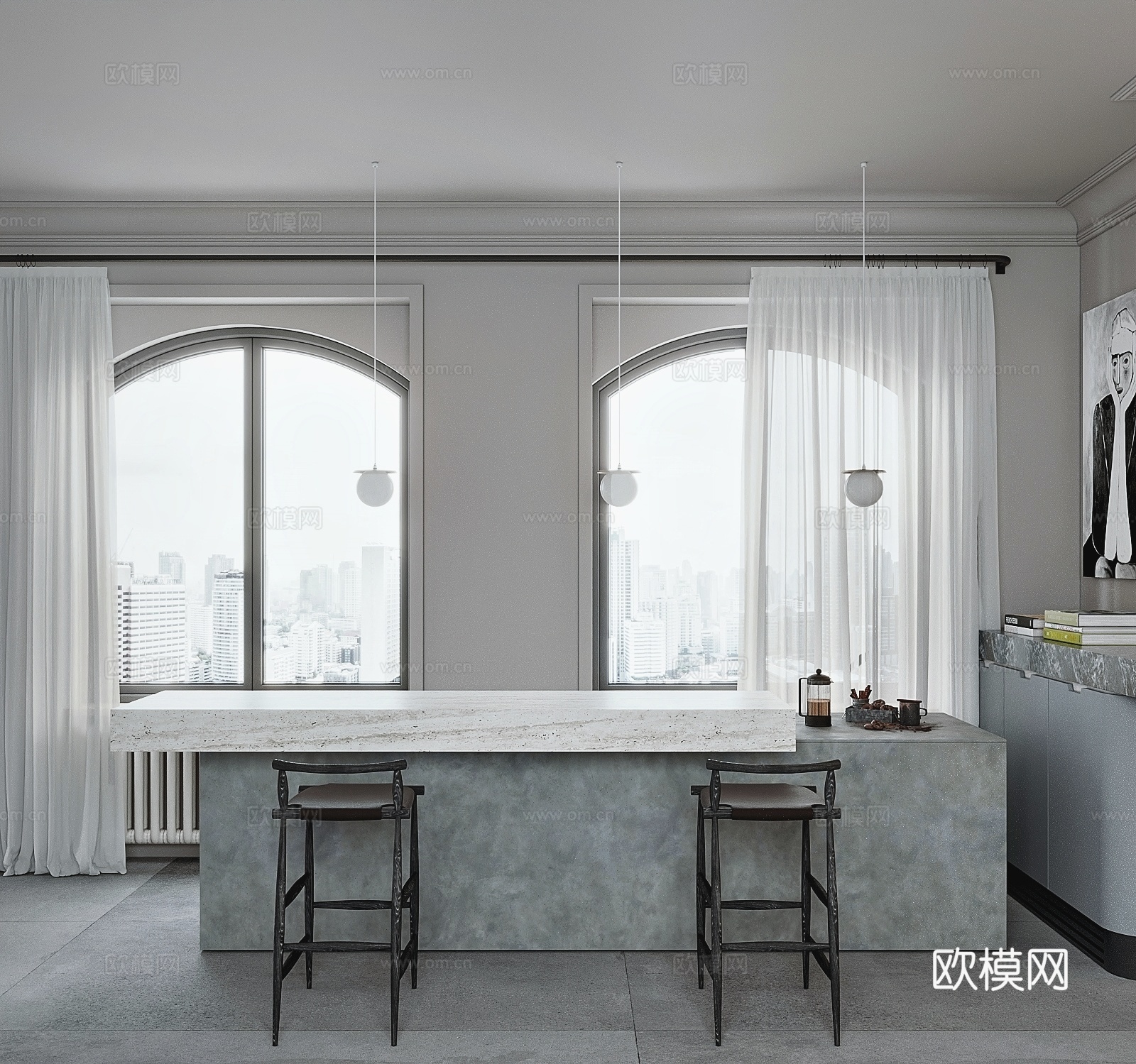 现代极简岛台3d模型