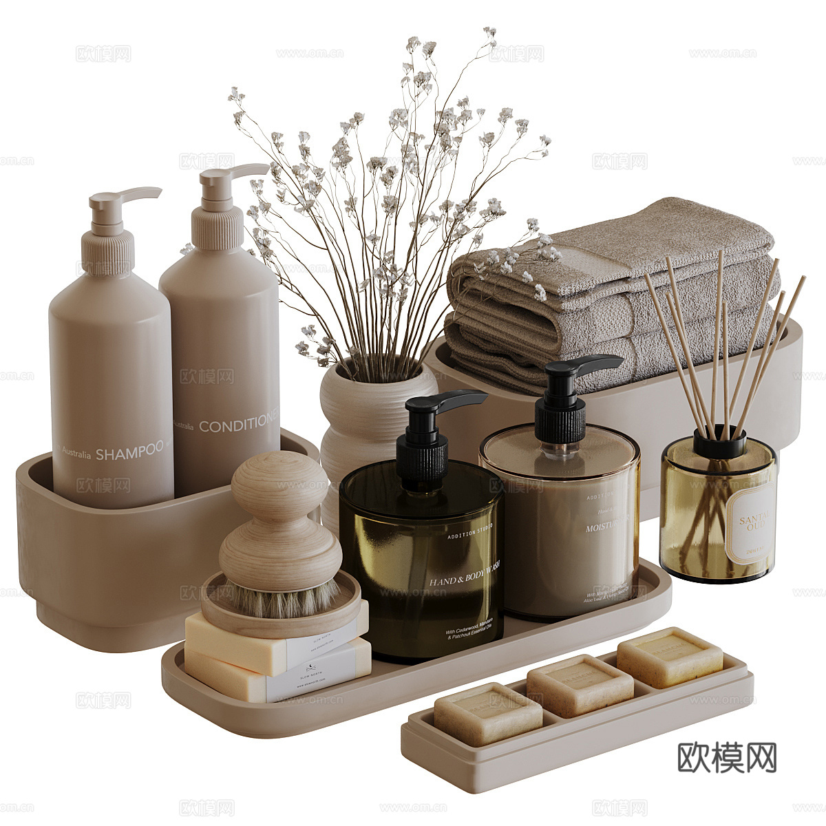 现代侘寂卫浴洗护用品套装3d模型