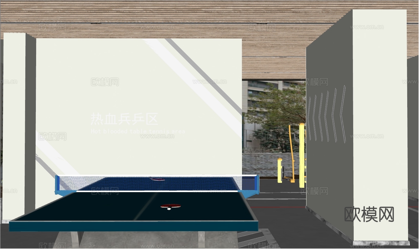 现代架空层 架空层活动空间 运动健身空间 兵乓球桌 架空层su模型