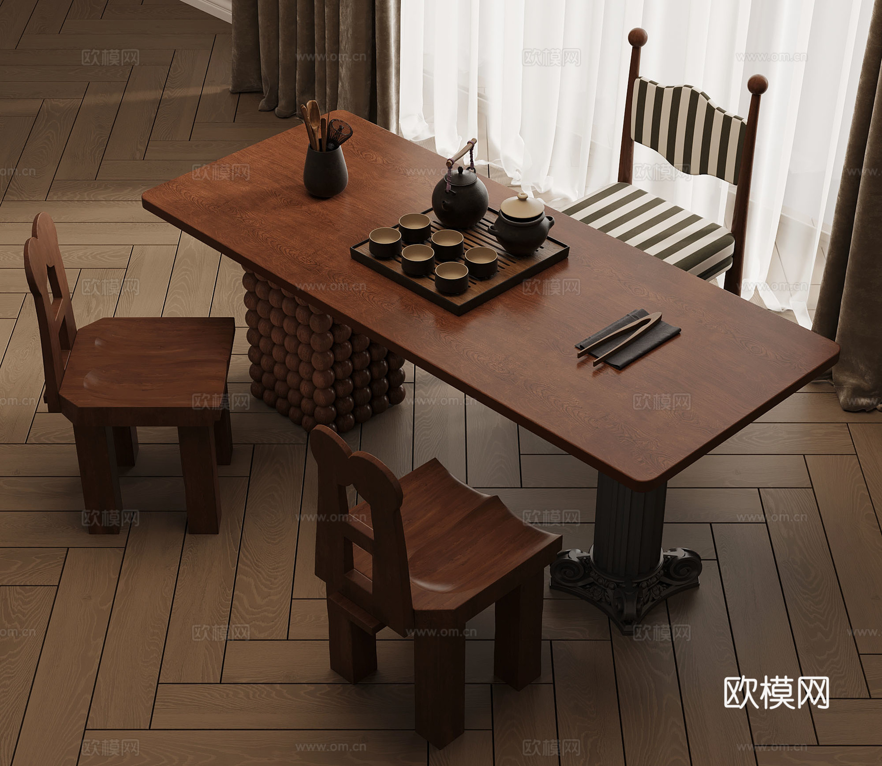 法式中古风茶桌椅 小茶台3d模型
