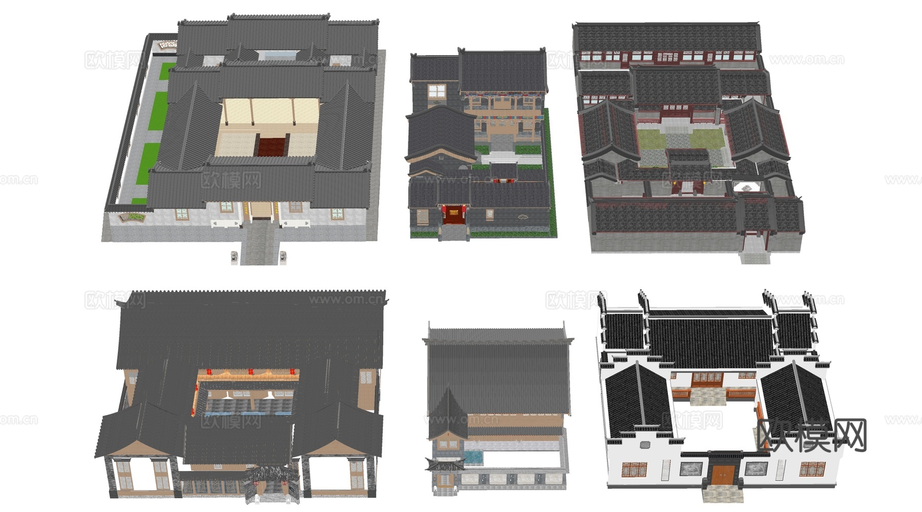 中式四合院建筑 中式院落 中式坡屋顶建筑 中式庭院su模型