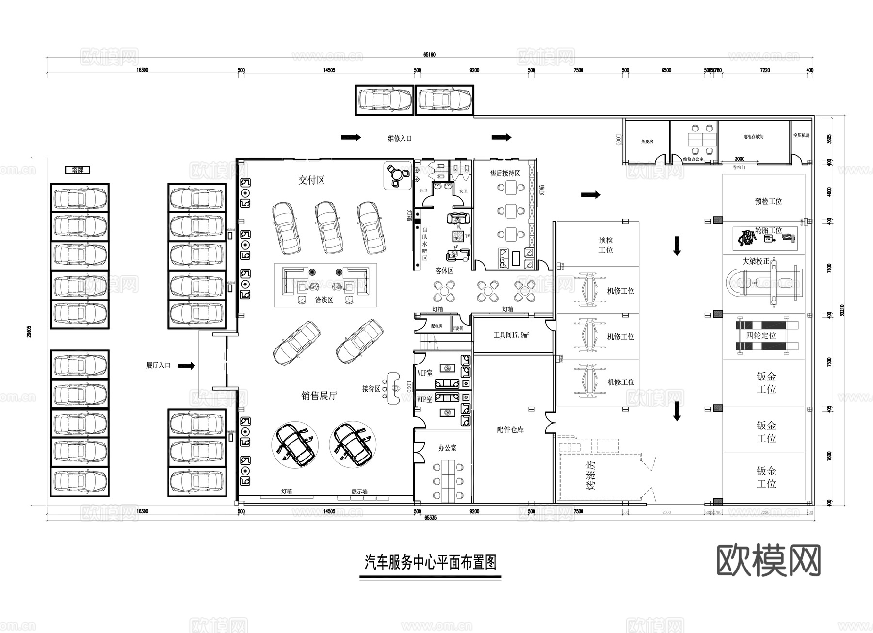 4s汽车服务中心平面图cad施工图