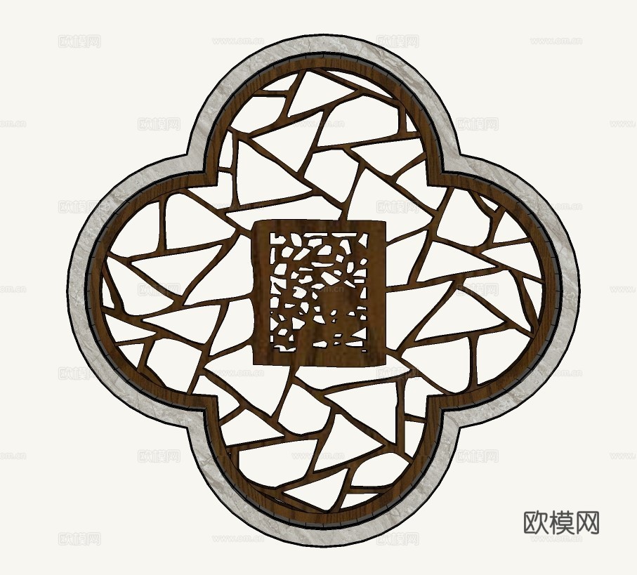 新中式镂花窗su模型下载