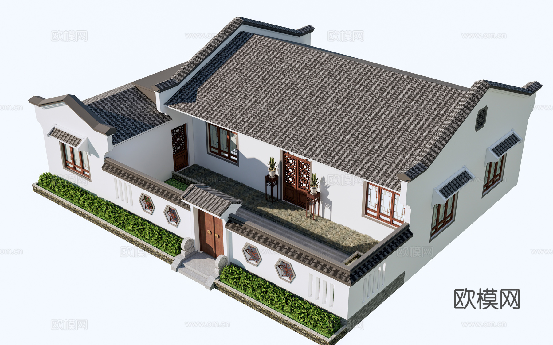 中式四合院建筑 中式院落 中式坡屋顶建筑 中式庭院su模型