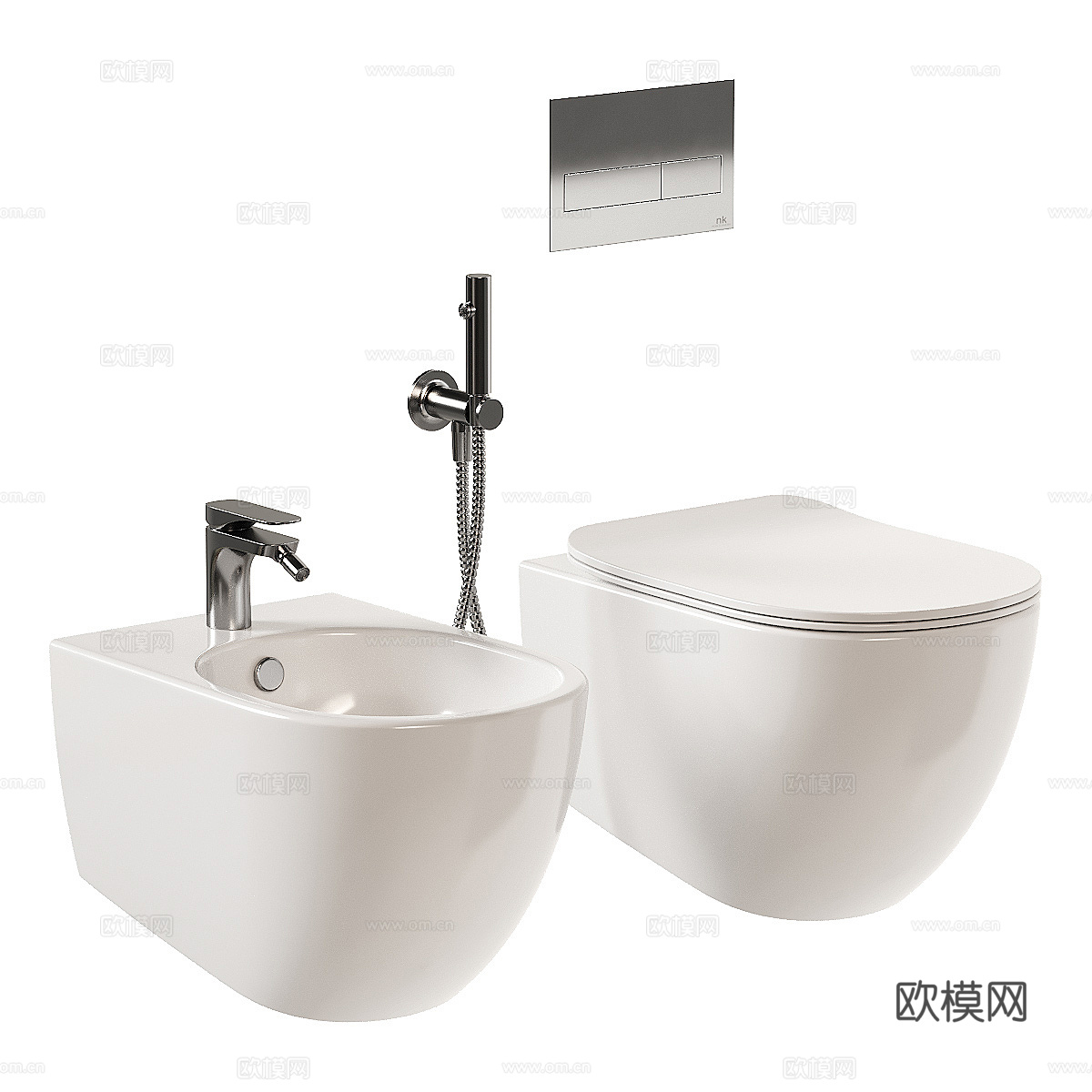 现代奶油风壁挂式马桶 坐浴盆3d模型