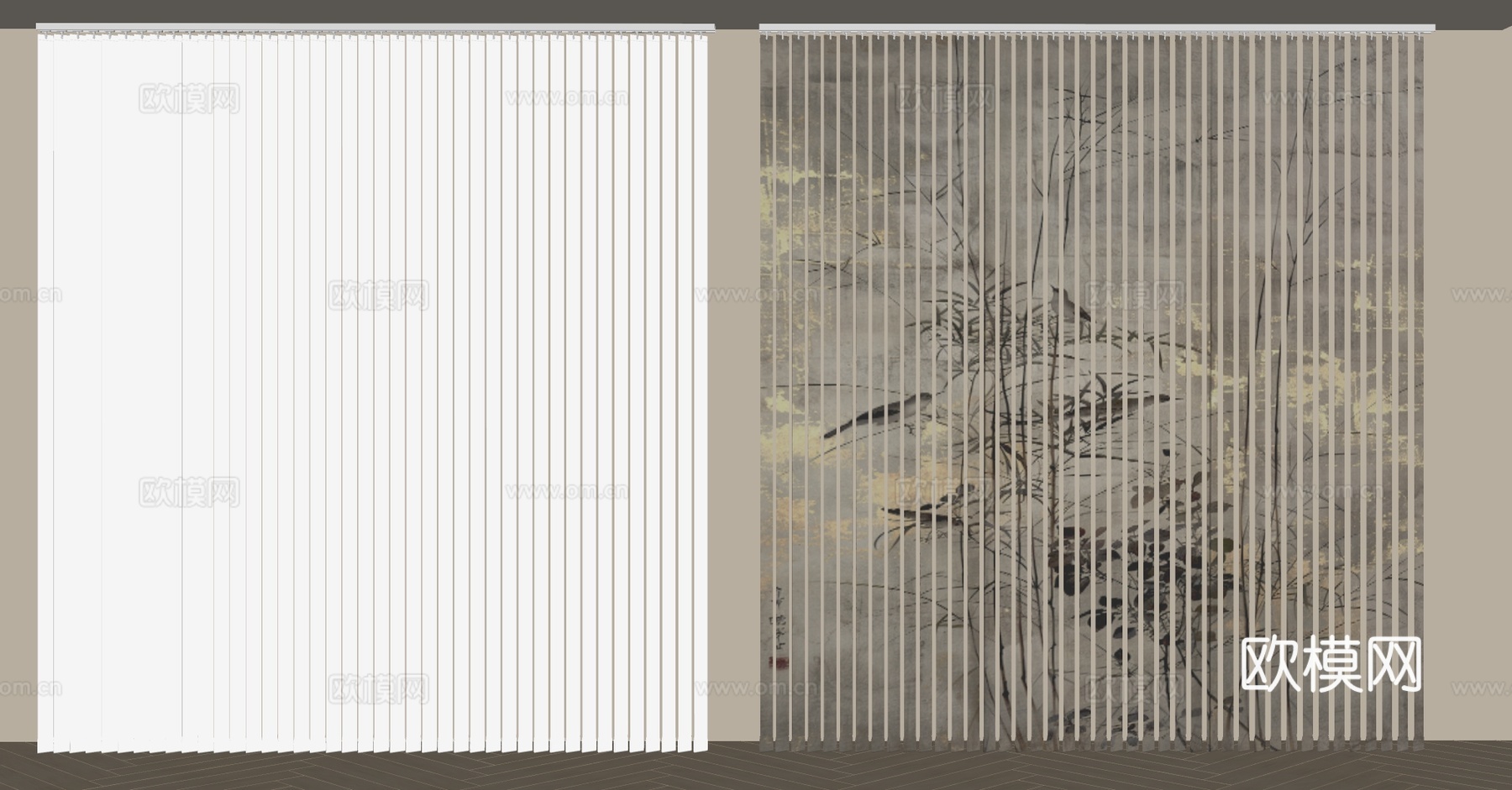 新中式百叶帘 山水百叶窗 百叶窗 字画百叶帘 山水画百叶帘su模型