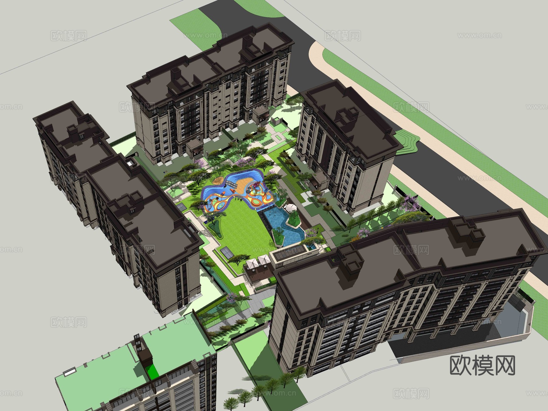 新中式居住区su模型下载