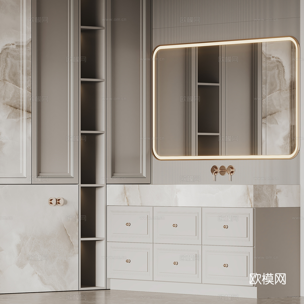 新中式轻奢浴室柜 台盆柜3d模型