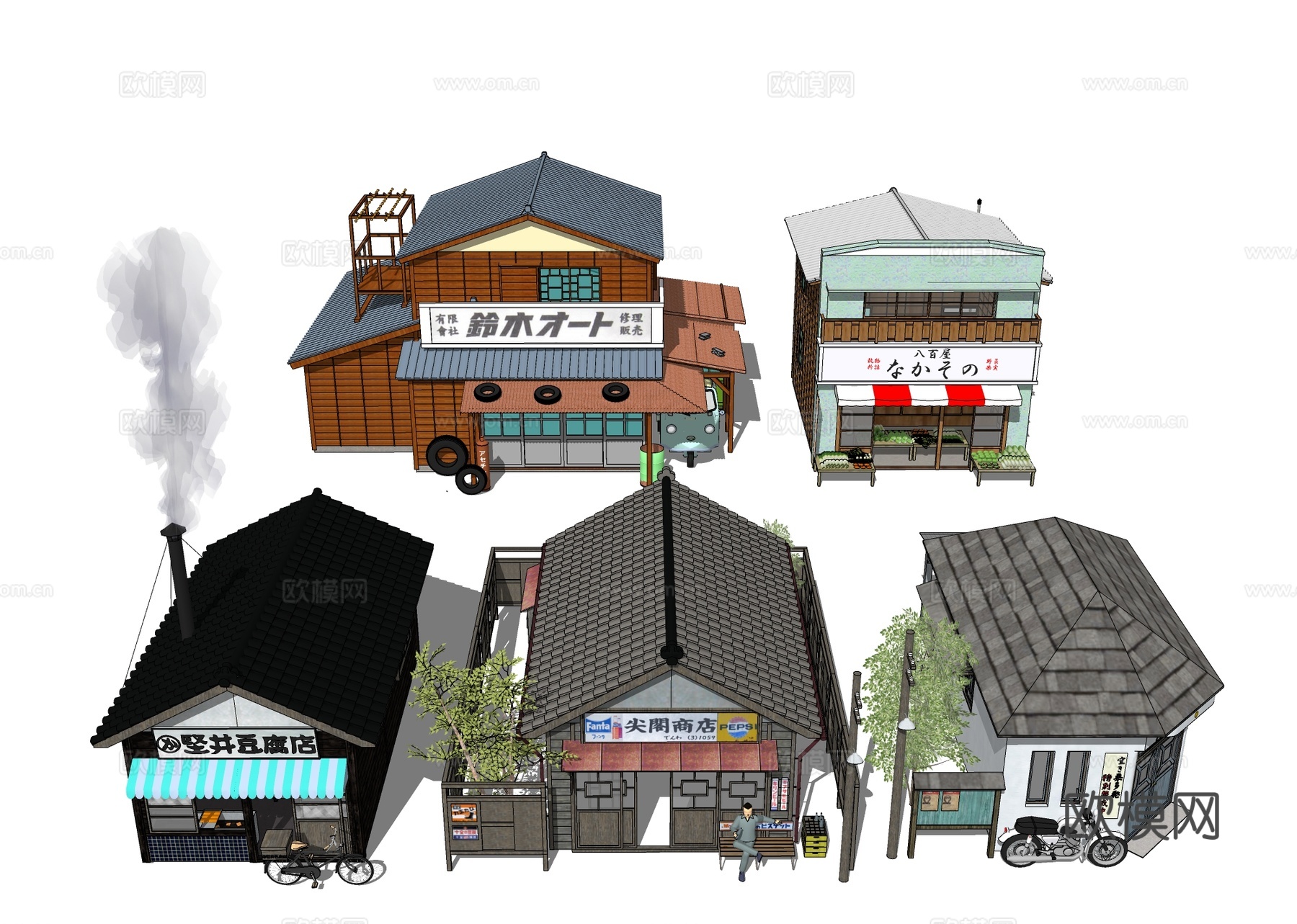日式建筑 店铺房屋su模型下载