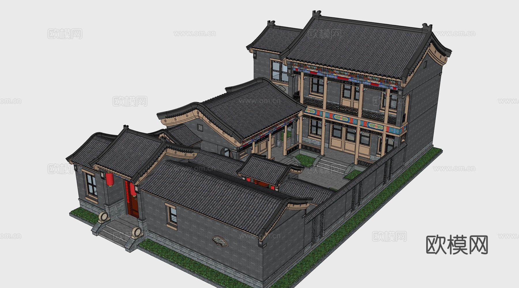中式四合院建筑 中式院落 中式坡屋顶建筑 中式庭院su模型