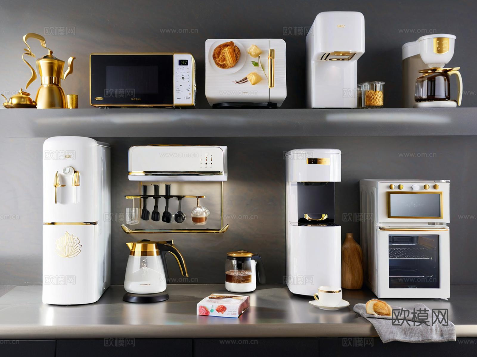 厨房用品 厨房电器 咖啡机 饮水机 微波炉烤箱 电锅饭 面包3d模型