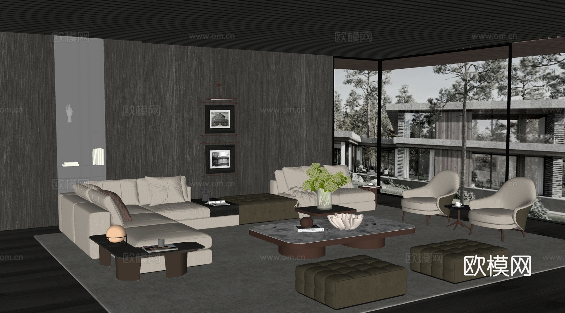 Minotti 米洛提现代客厅 米洛提沙发组合su模型
