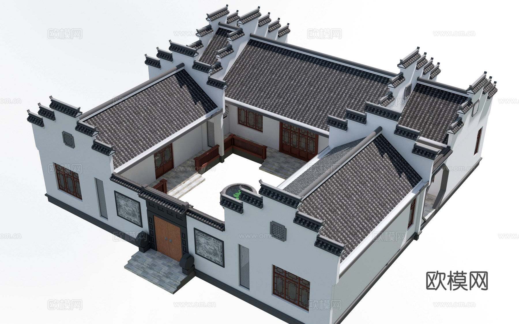 中式四合院建筑 中式院落 中式坡屋顶建筑 中式庭院su模型